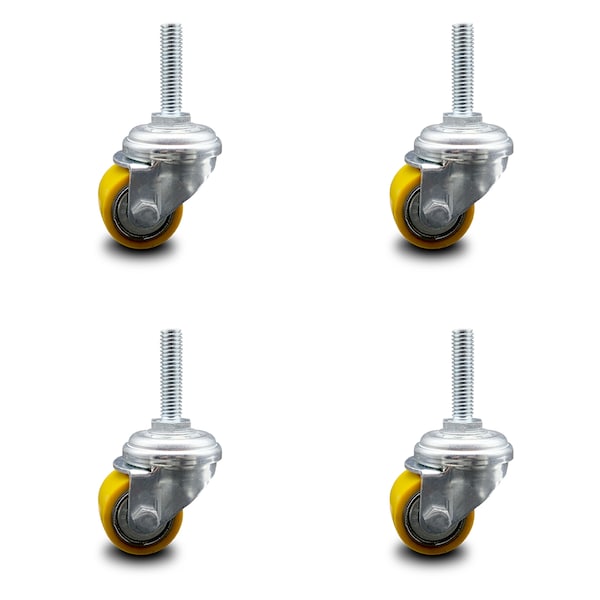 Low Profile Polyurethane 35mm Wheel 3/8 Inch Threaded Stem Caster SCC, 4PK